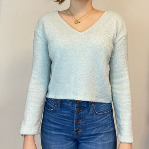 Sky blue fuzzy cropped sweater by So.
